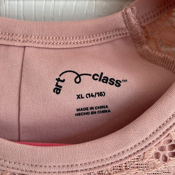 Art class dress rose colored girls dress size 14/16  lace overlay - Picture 3 of 4